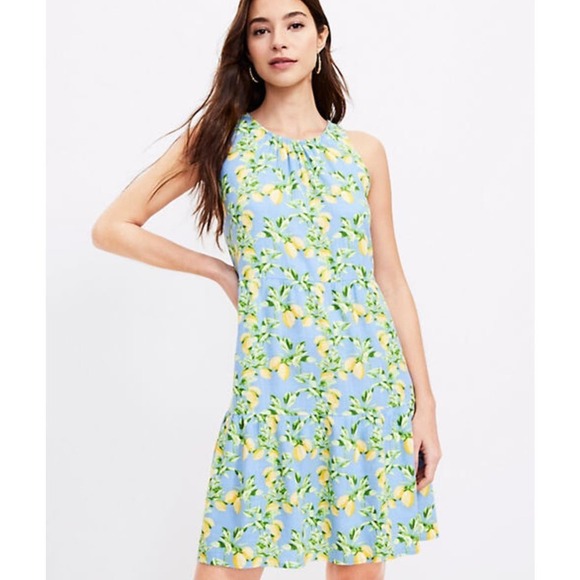 Loft Linen Blend Sleeveless Dress Lemon Print Size XS - Picture 1 of 5
